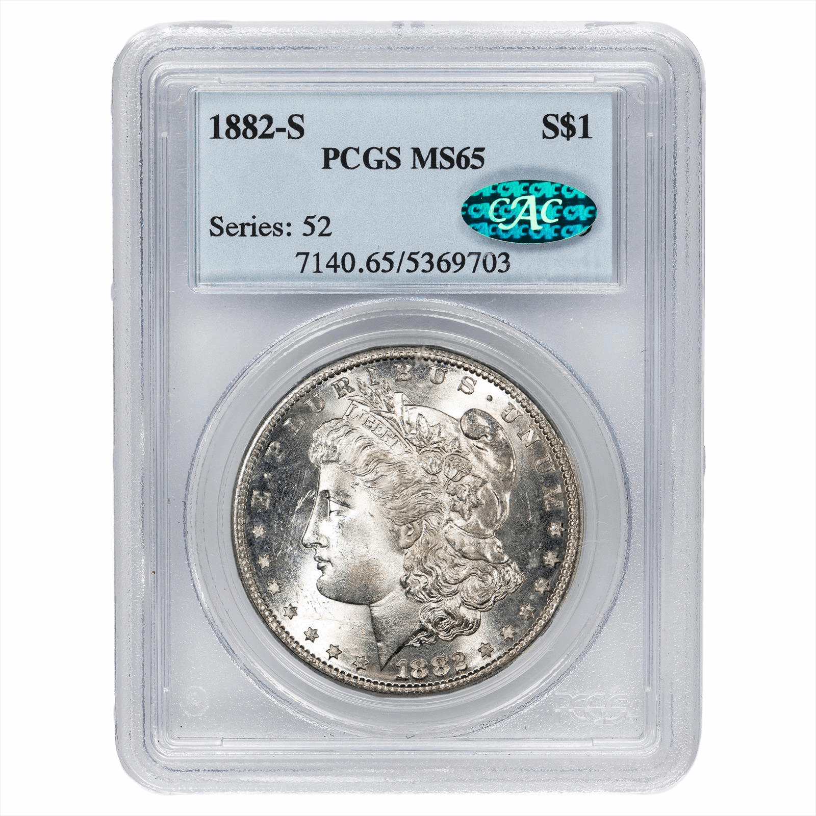 1882-S Morgan Silver Dollar $1 PCGS MS 65 CAC