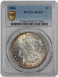1886 $1 Morgan Dollar PCGS  #3601-14 MS65