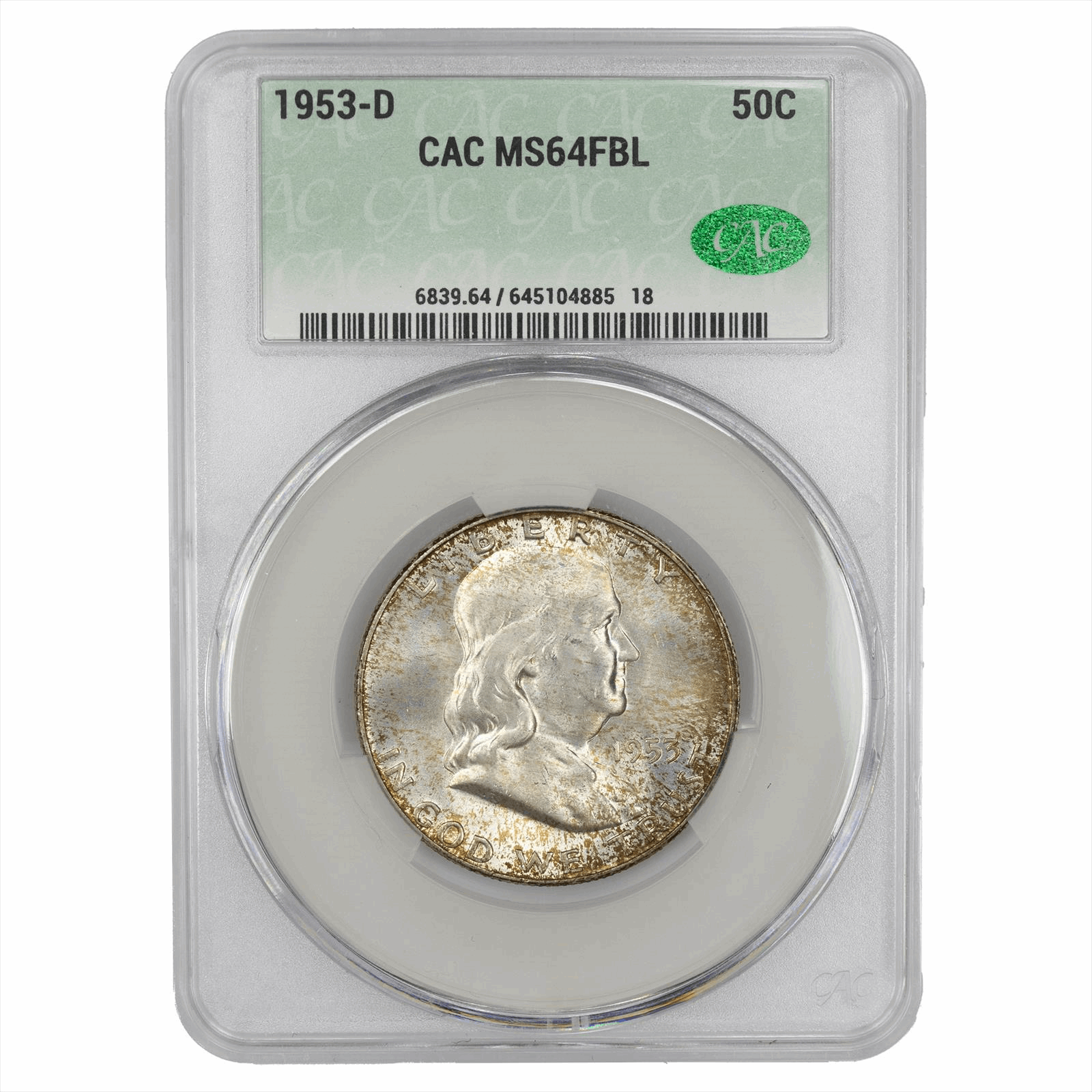 1953-D Franklin Half Dollar 50C CACG MS 64 FBL