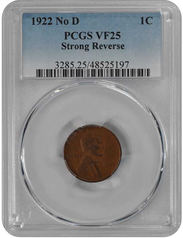 1922 No D  Strong Reverse Lincoln PCGS VF-25