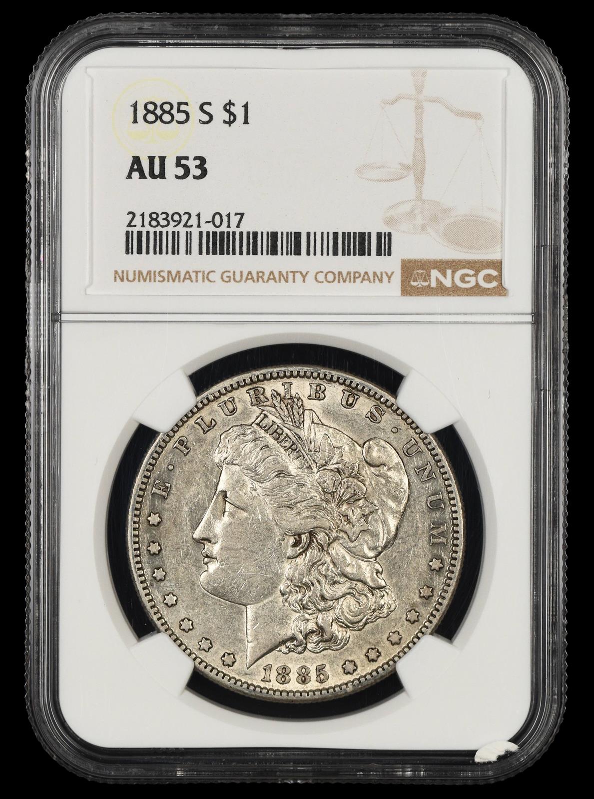 1885 S $1 NGC AU-53