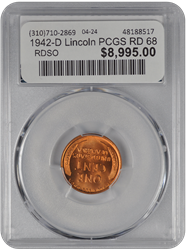1942-D Lincoln PCGS RD 68