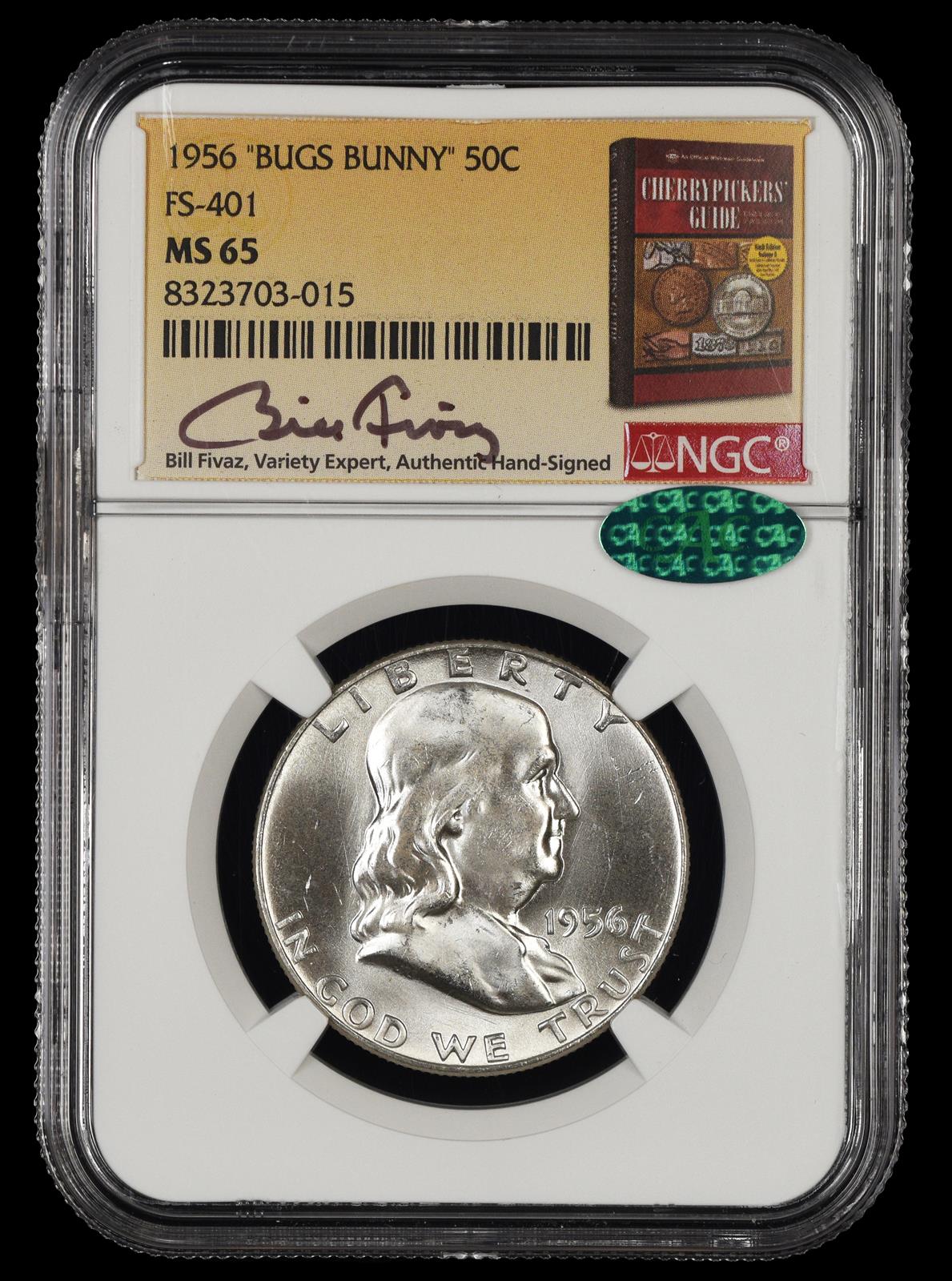 1956 Bugs Bunny 50c FS-401 Bill Fivaz Signature Label NGC  MS65 CAC