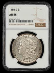 1886 S $1 NGC  AU 58