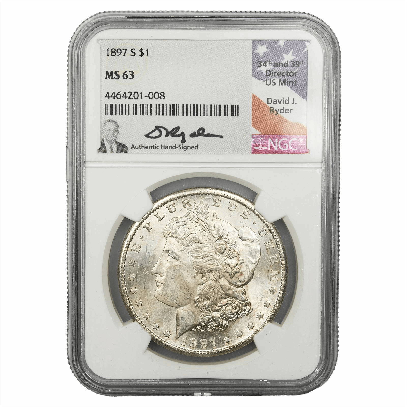 1897-S Morgan Silver Dollar $1 NGC David J Ryder Signature MS 63 
