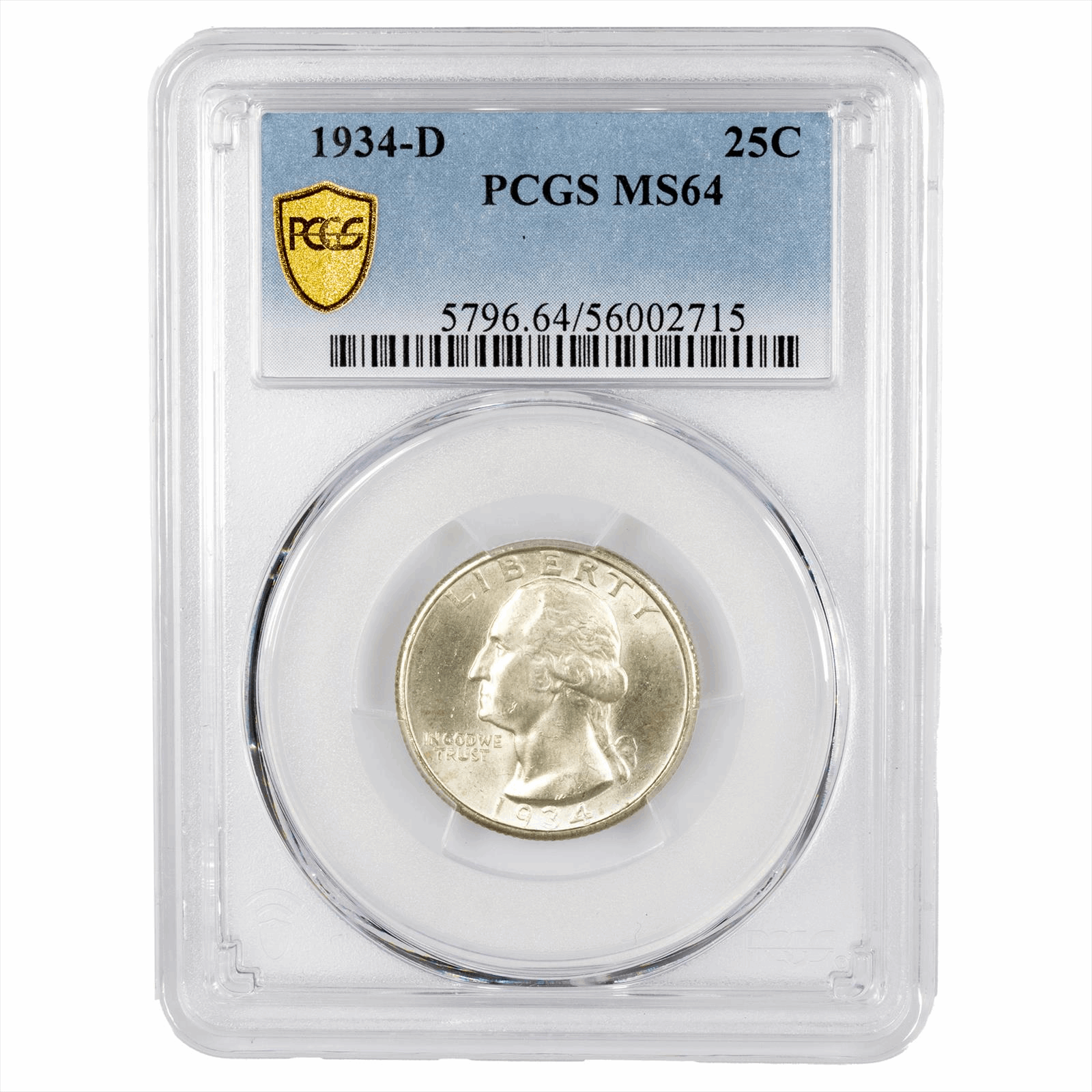 1934-D Washington Quarter 25C PCGS MS 64