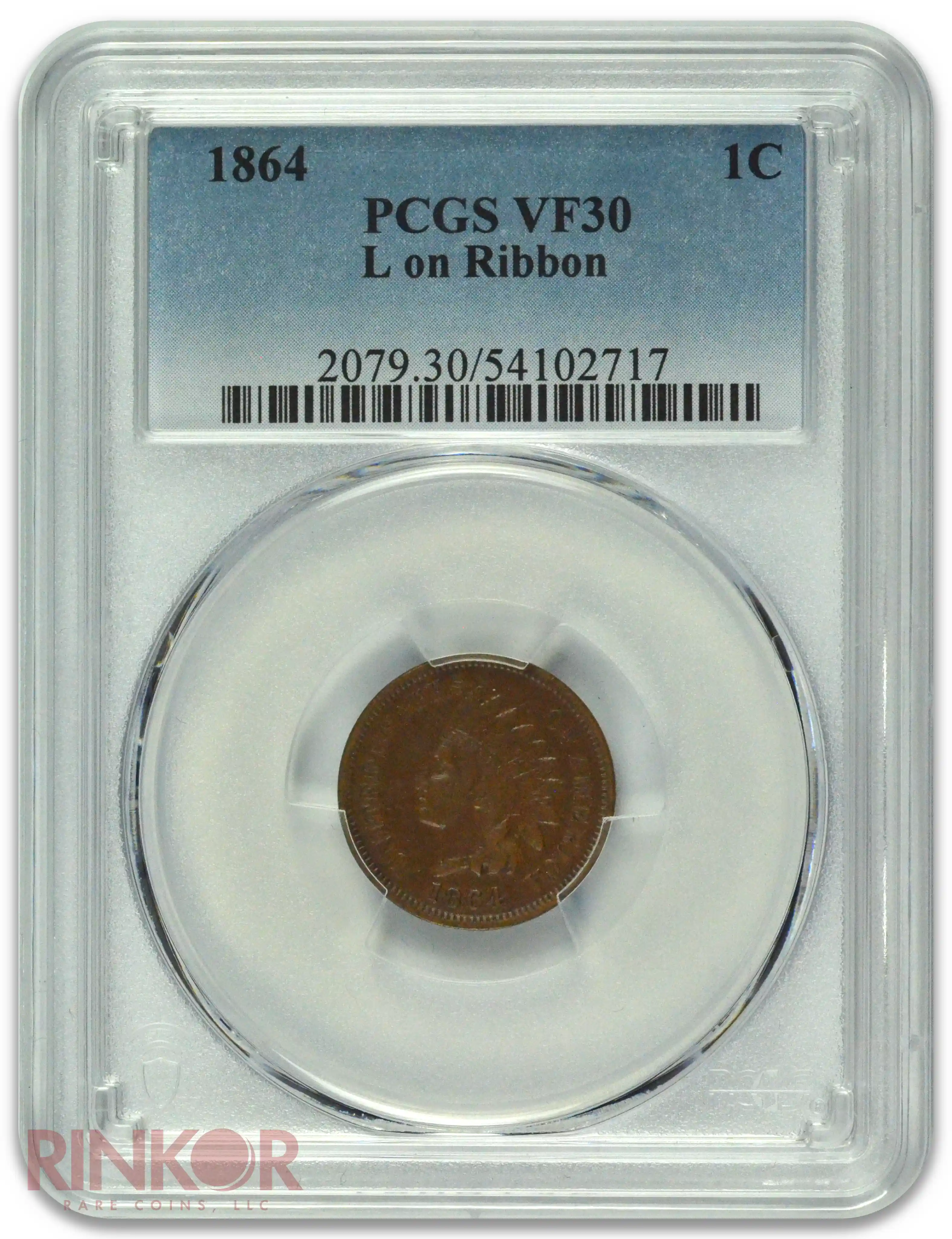 1864 1C L on Ribbon Indian Cent PCGS VF-30
