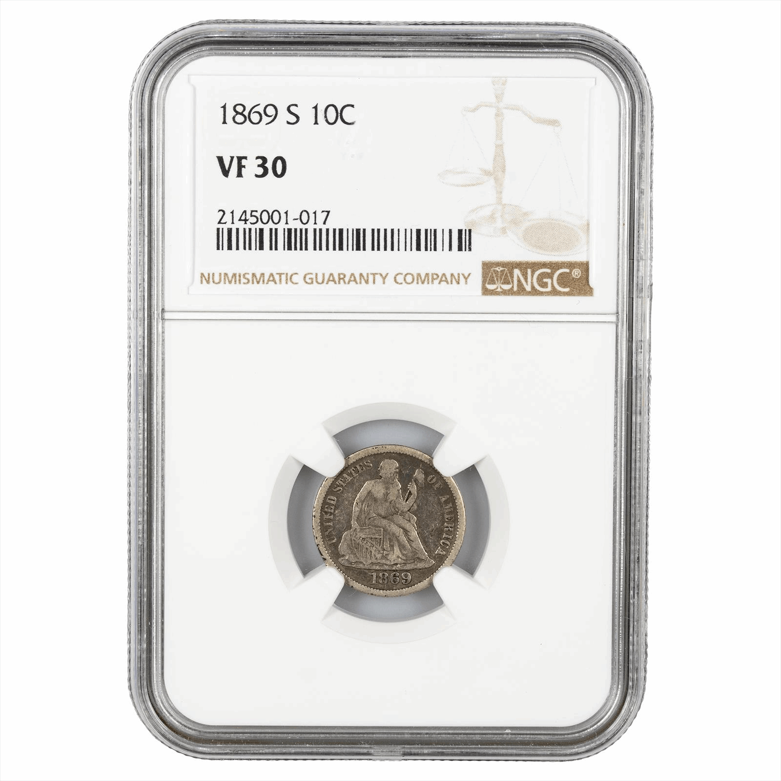 1869-S Seated Liberty Dime 10C NGC VF 30