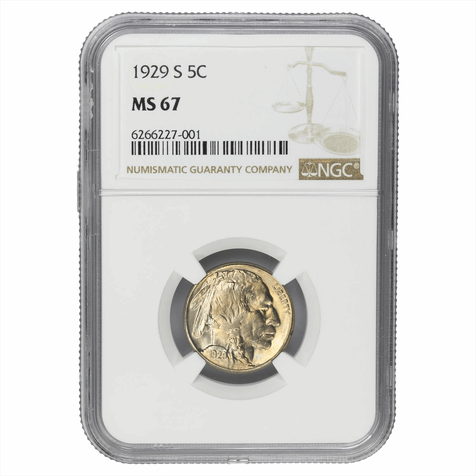 1929-S Buffalo Nickel 5c, NGC MS 67 - Nice White Coin