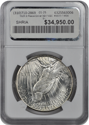 1925 S Peace Dollar S$1 NGC  #3631-1 MS65+