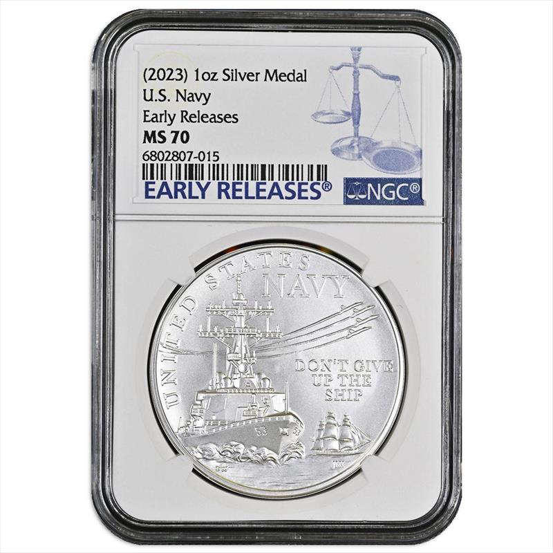 2023 1oz Silver Navy Medal NGC MS70 ER 