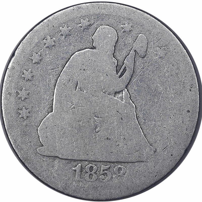 1858 No Motto, Seated Liberty Quarter 25c Circulated, About Good - Filler