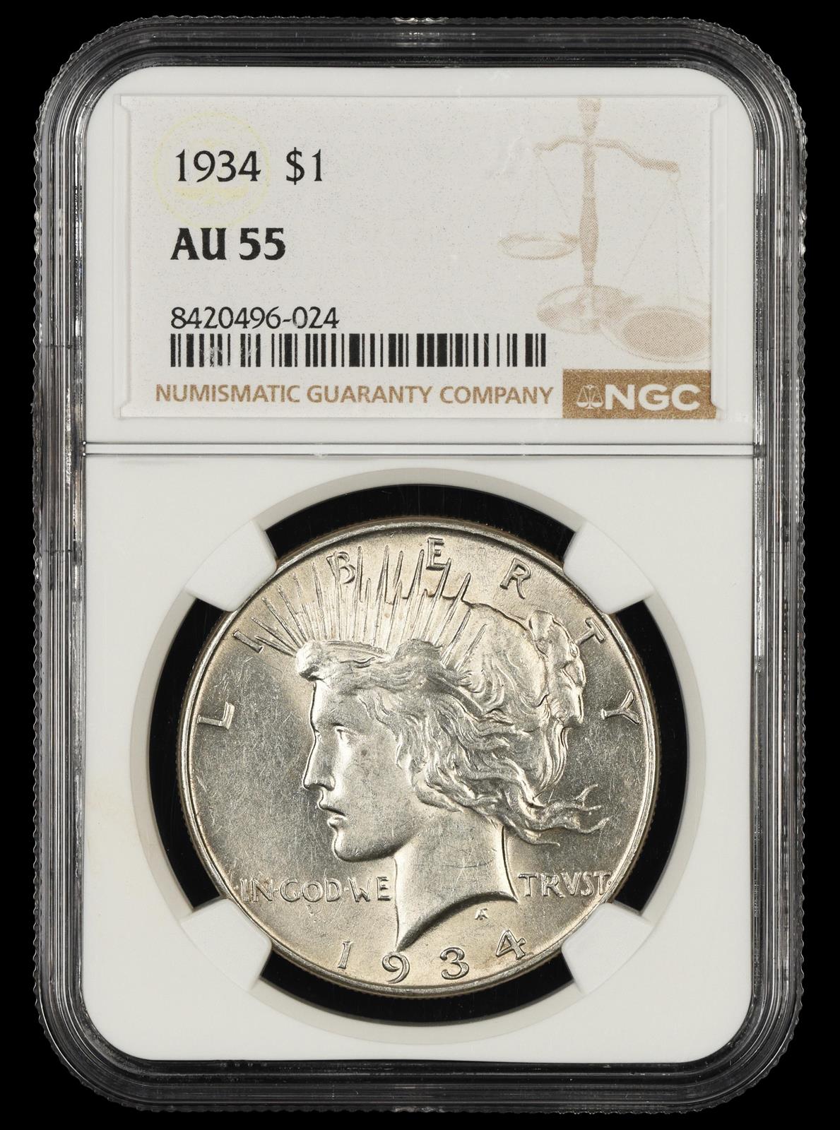 1934 $1 NGC  AU55