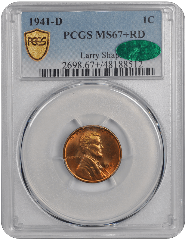 1941-D Lincoln PCGS (CAC) RD 67+ 