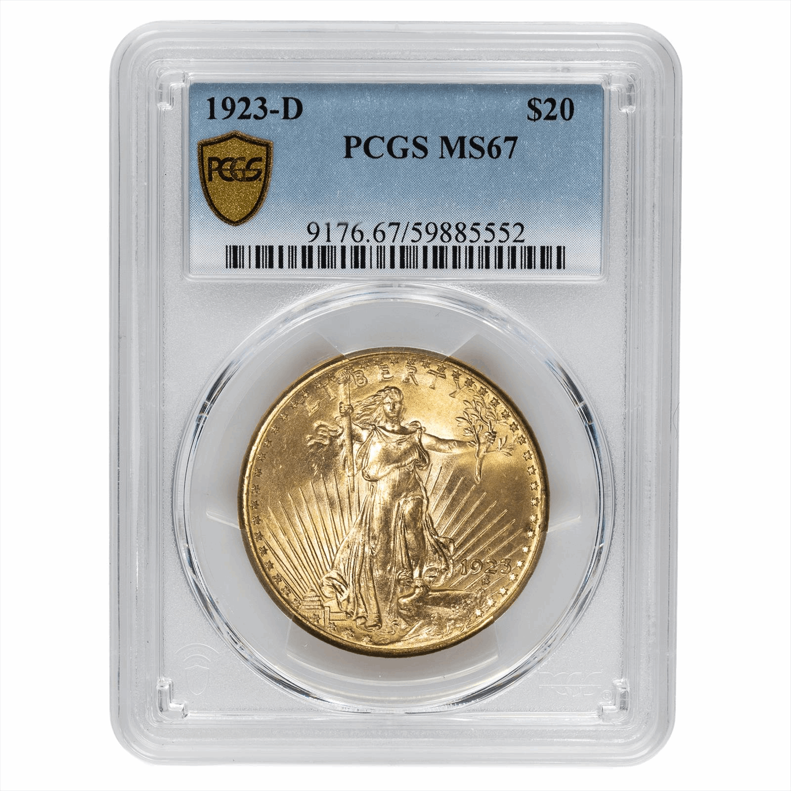 1923-D St. Gaudens Gold Double Eagle $20, PCGS MS 67 - Lustrous