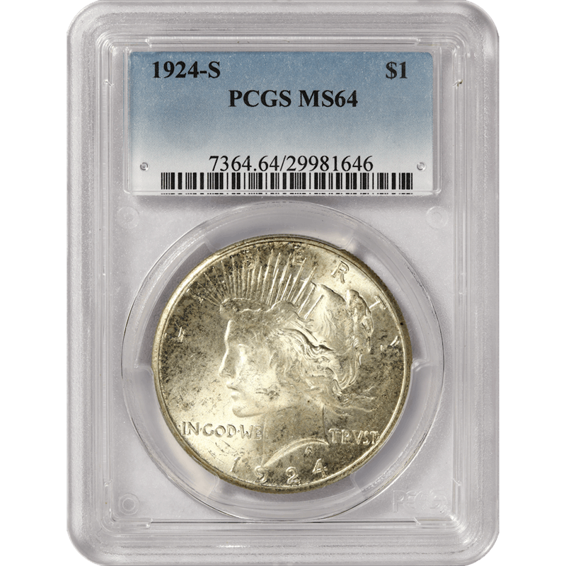 1924-S Peace Silver Dollar $1, PCGS MS 64 - Nice Key Date