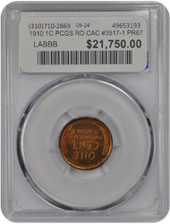 1910 1C PCGS RD CAC #3517-1 PR67