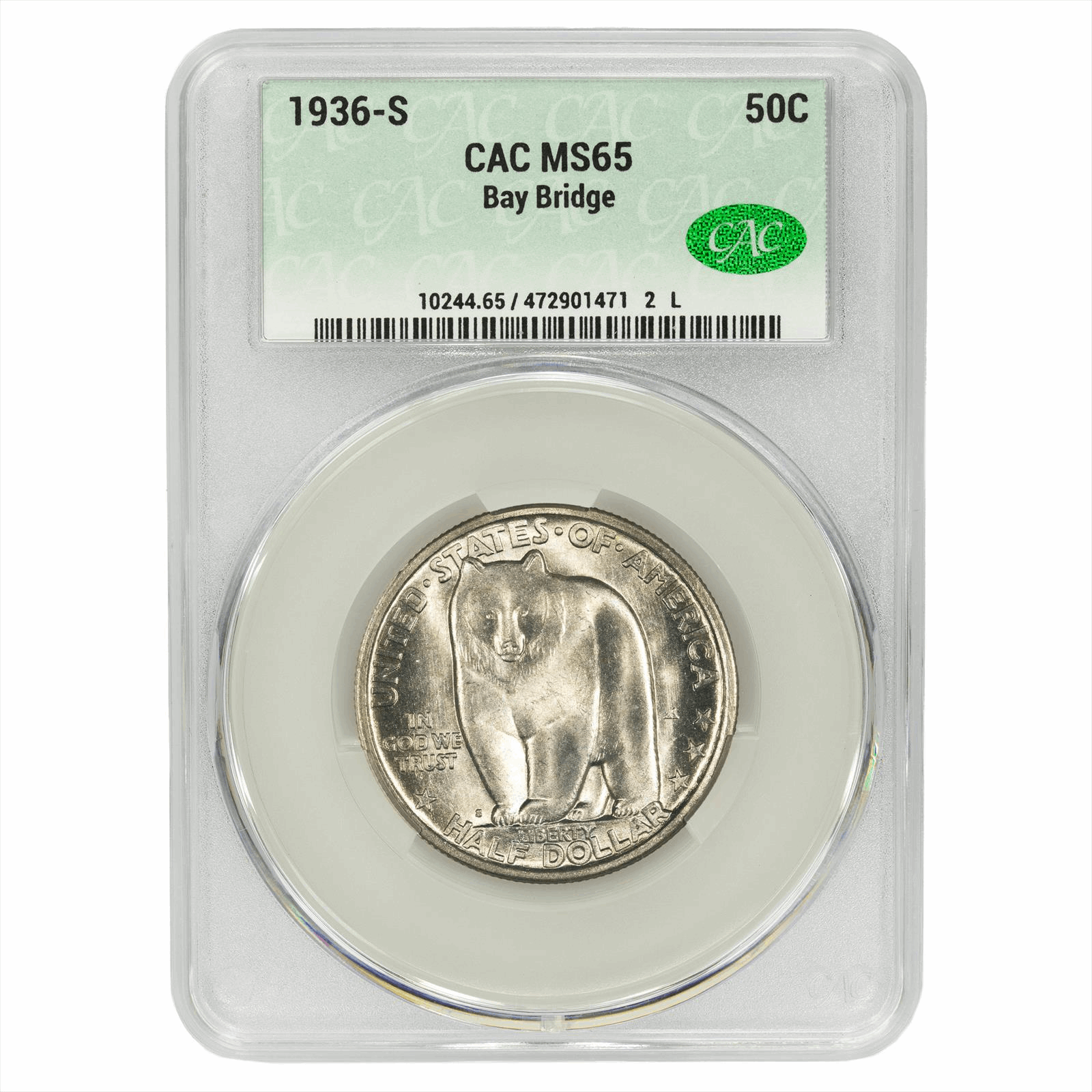 1936-S 50C Bay Bridge Half Dollar  CAC MS 65