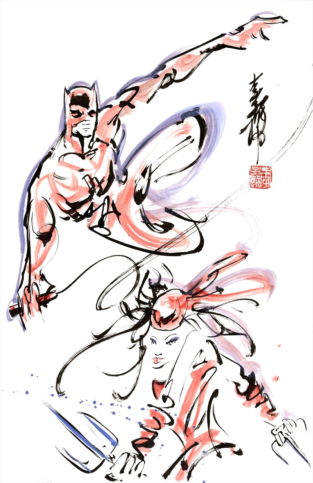 Andy Lee Commissioned Daredevil & Elektra Piece Artist:  Andy Lee (All) Media Type: Paint - Watercolor Art Type: Commission 