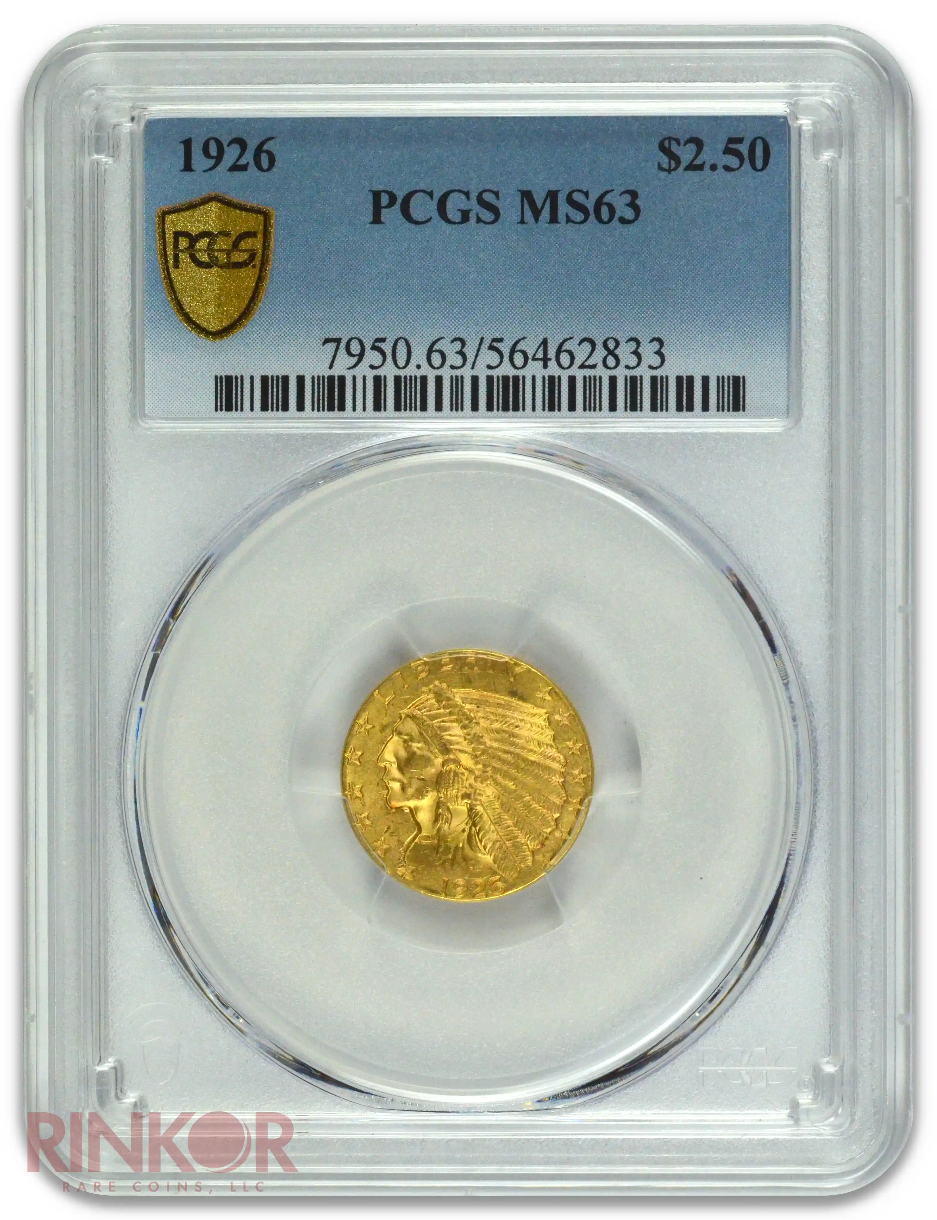 1926 $2.50 Indian Head PCGS MS 63