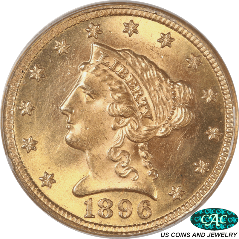 1896 Liberty $2.5 Gold Half Eagle PCGS and CAC MS63 Old Green Holder