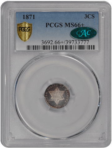 1871 3CS Three Cent Silver PCGS  (CAC) #3684-5 MS66+