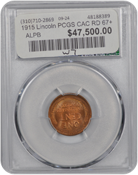 1915 Lincoln PCGS CAC RD 67+