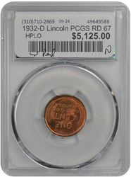 1932-D Lincoln PCGS RD 67