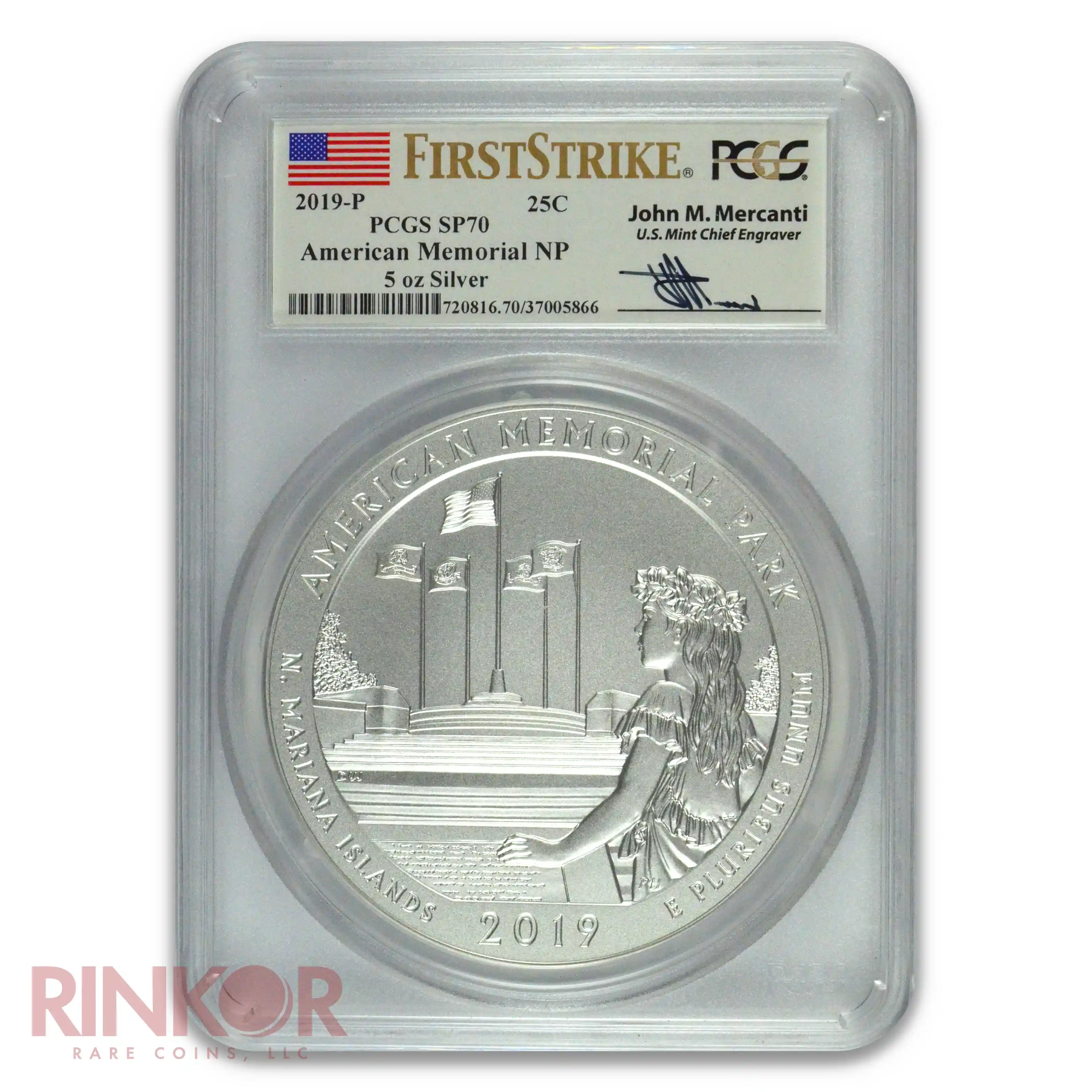 2019-P 5oz America the Beautiful American Memorial First Strike Mercanti PCGS SP 70