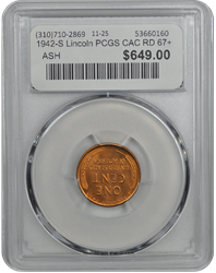 1942-S Lincoln PCGS CAC RD 67+