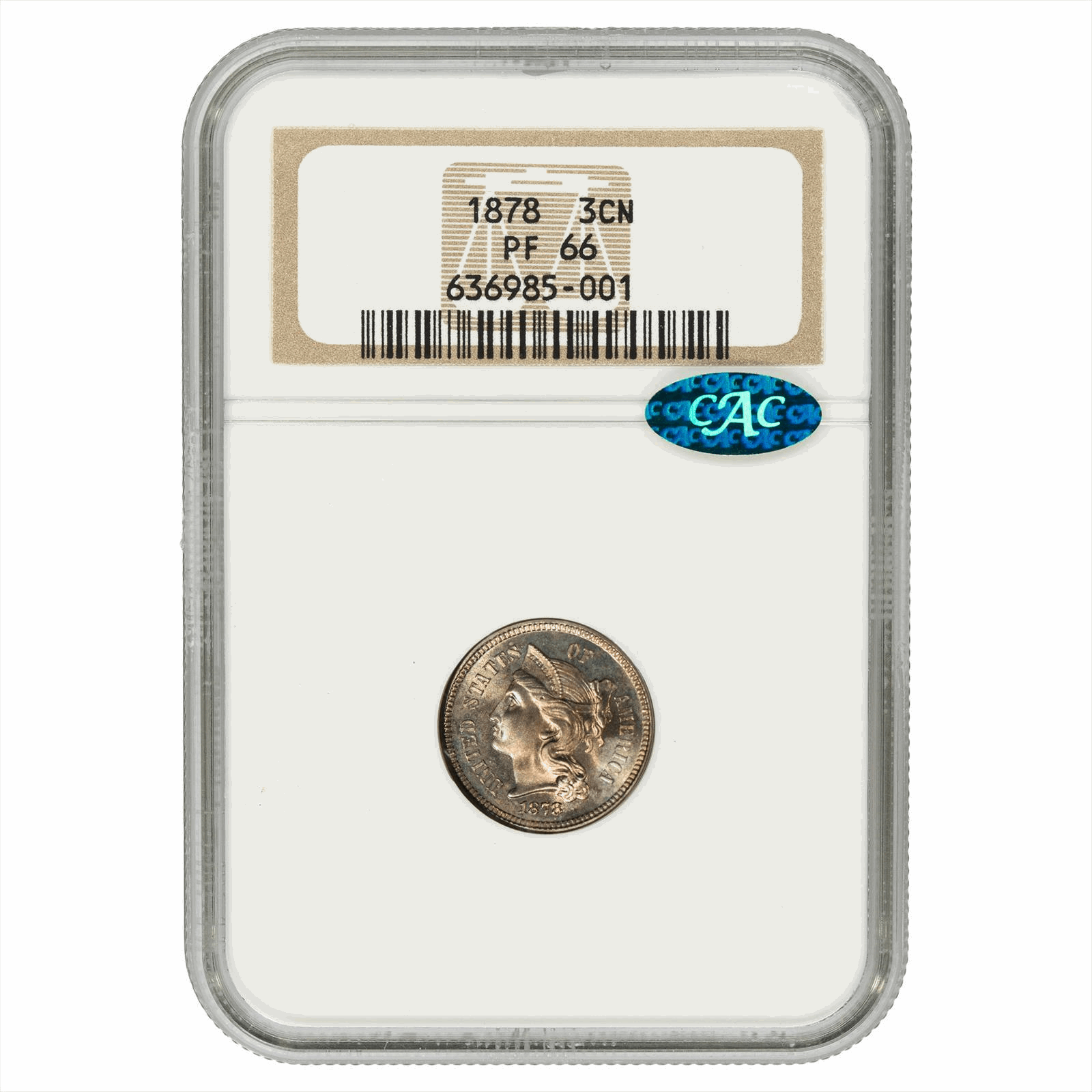 1878 Three Cent Nickel 3CN NGC PF 66 CAC
