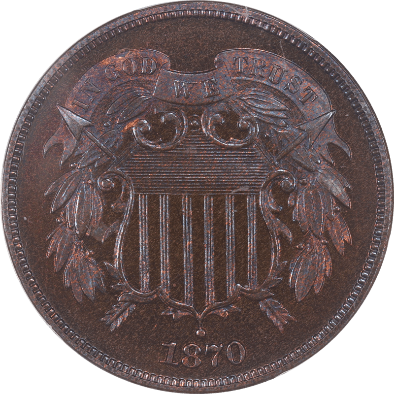 1870 Two Cent Piece, PCGS PR66RB CAC - Lovely Original Toning