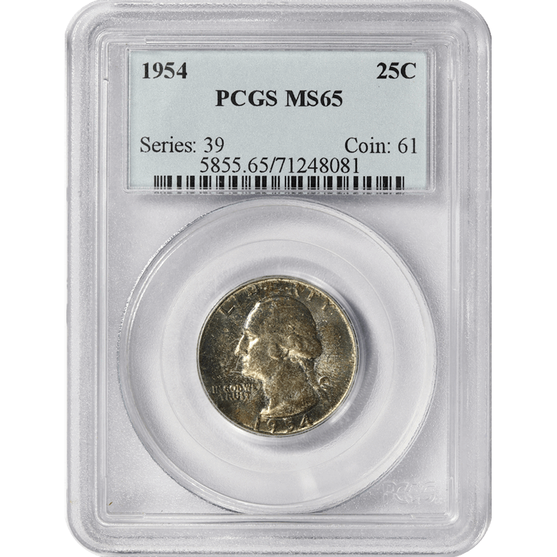 1954 Washington Quarter 25c, PCGS MS 65 - Nice Toned Coin 