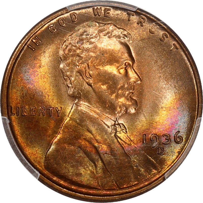 1936-D Lincoln Cent 1c, PCGS MS-67 RB CAC - Amazing Color