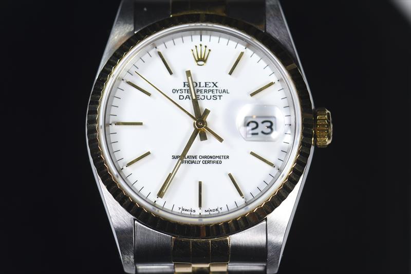 Rolex 1993 Datejust Two Tone Mens White Dial Ref# 16233 