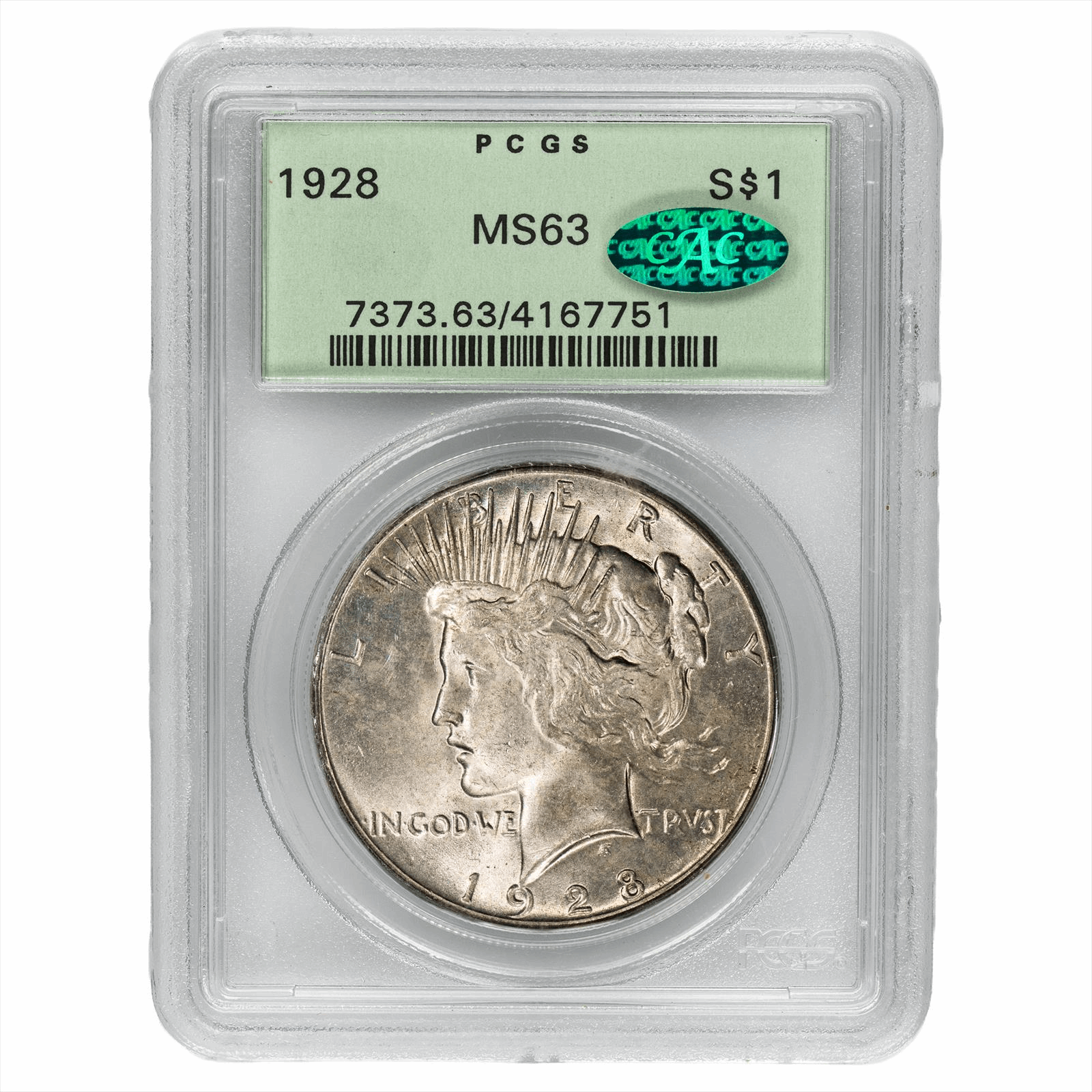 1928 Silver Peace Dollar $1 PCGS MS 63 CAC