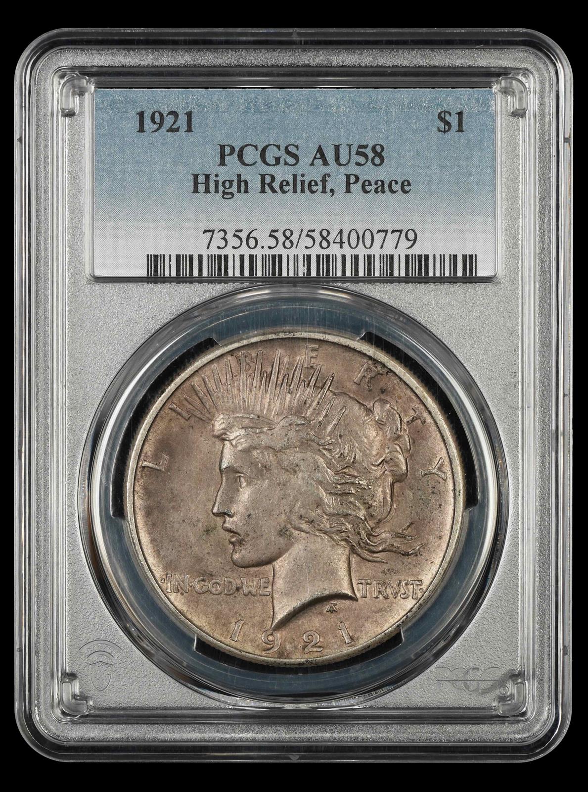 1921 $1  High Relief PCGS AU58