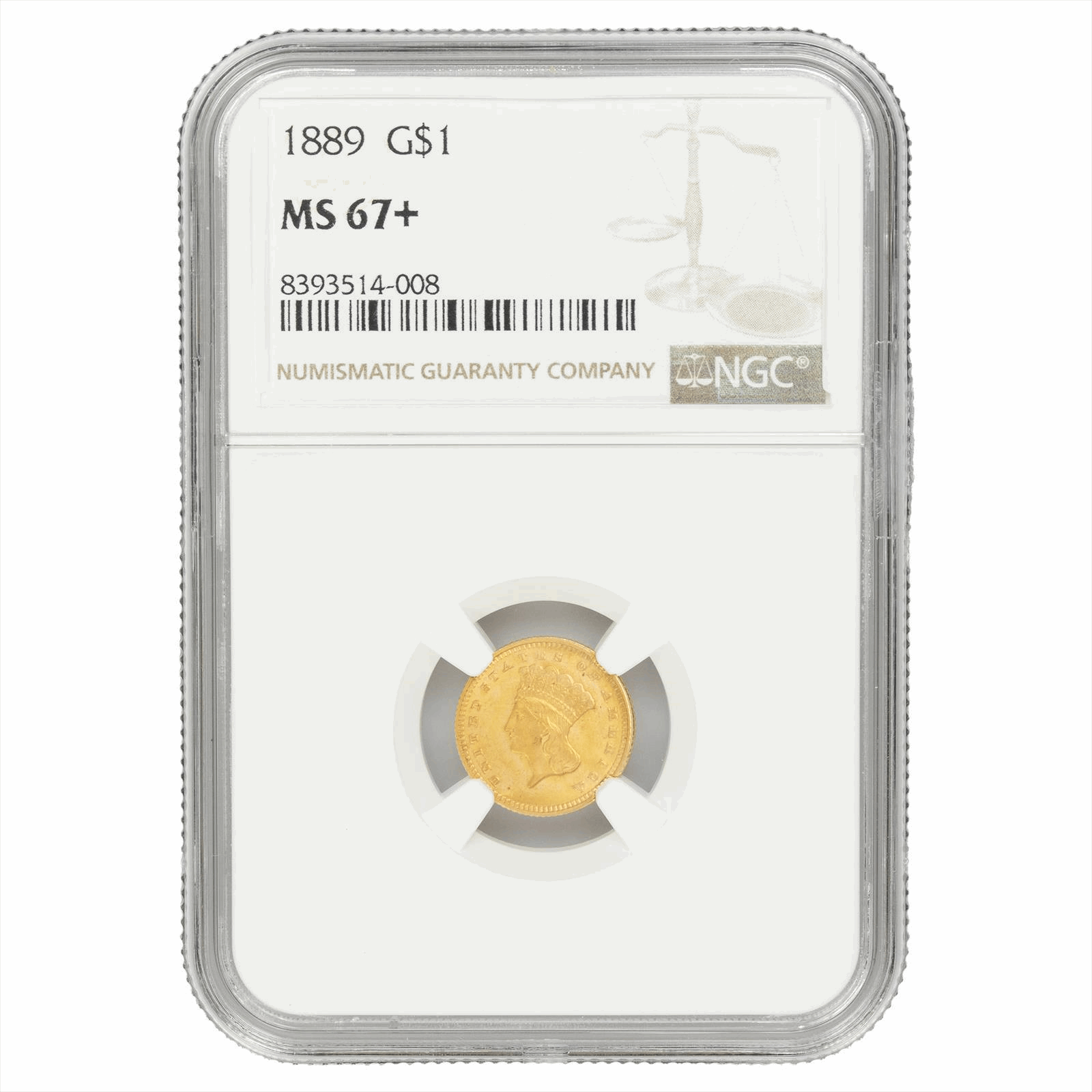 1889 Large Indian Princess Head Dollar $1 NGC MS 67+