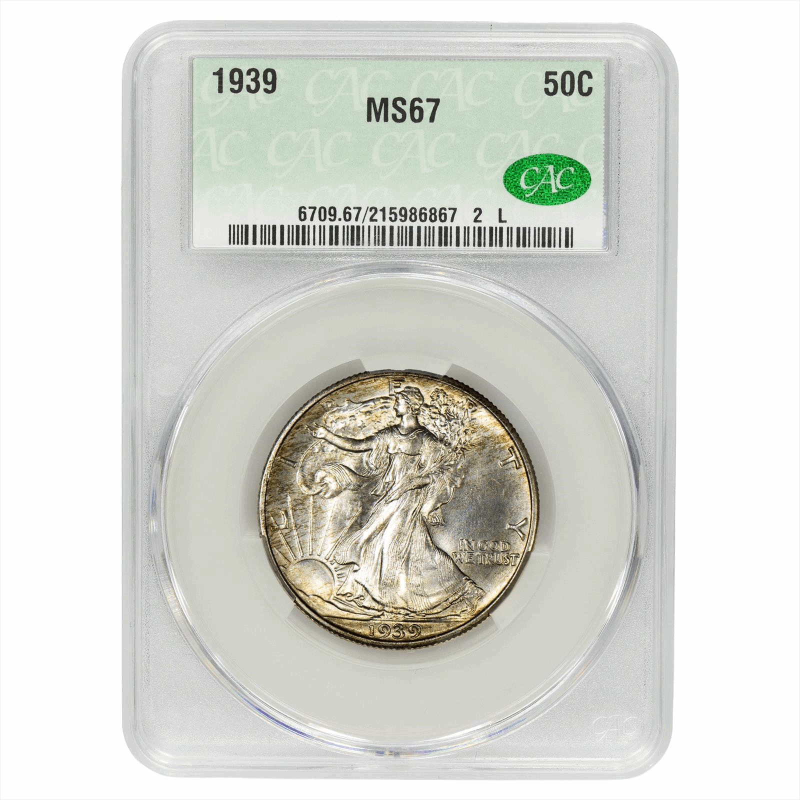 1939 Walking Liberty Half Dollar 50C CACG MS 67