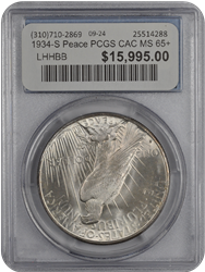 1934-S Peace PCGS CAC MS 65+