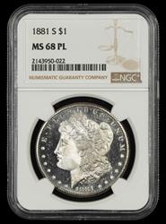 1881 S $1 NGC MS 68 PL