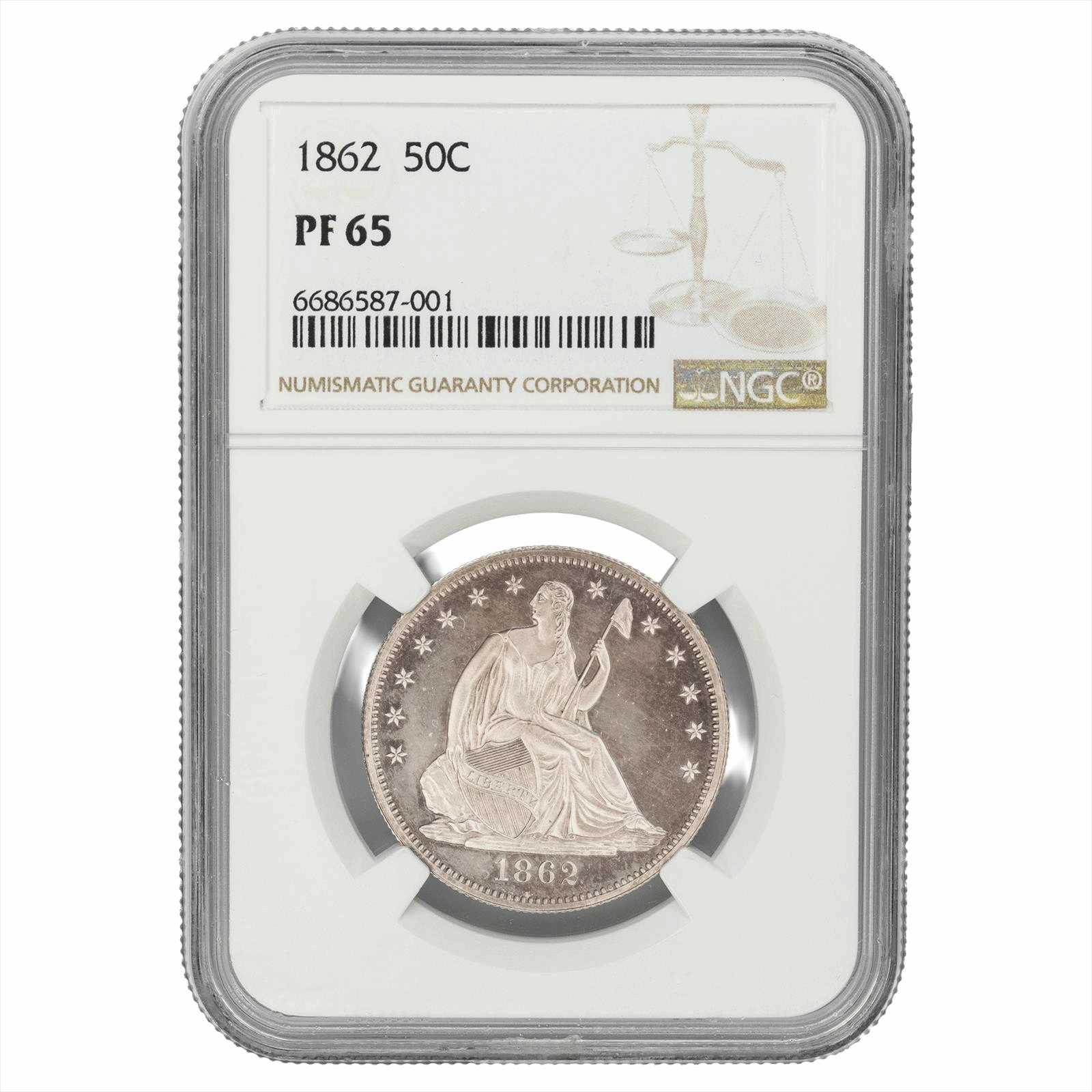 1862 Seated Liberty Half Dollar 50C NGC PF 65
