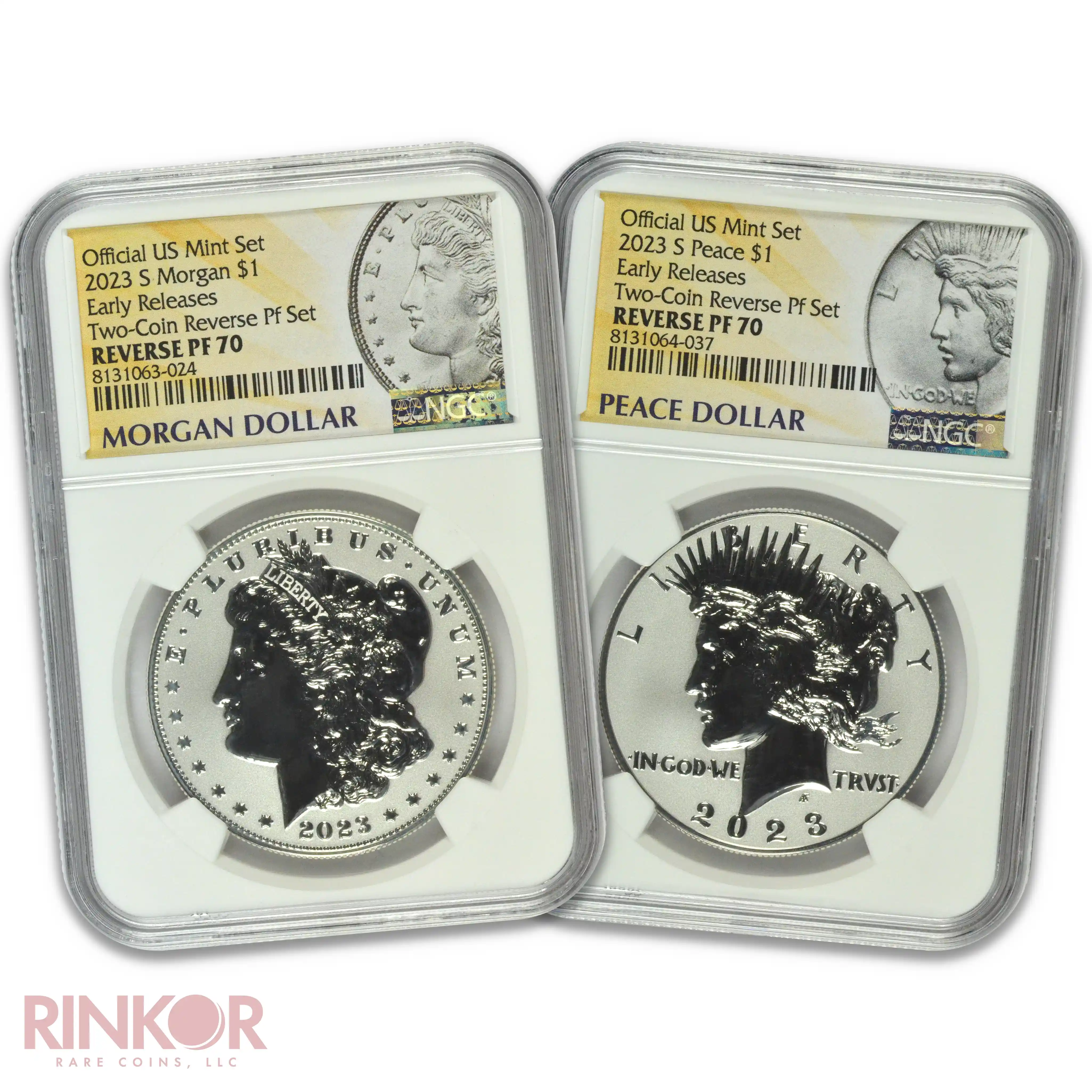 2023-S Reverse Proof Morgan and Peace Dollar Early Releases 2-Coin Set NGC PF 70