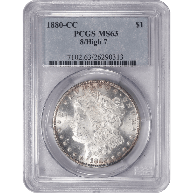 1880-CC Morgan Silver Dollar 8 over 7 High 7 PCGS MS63 Frosty Choice Uncirculated