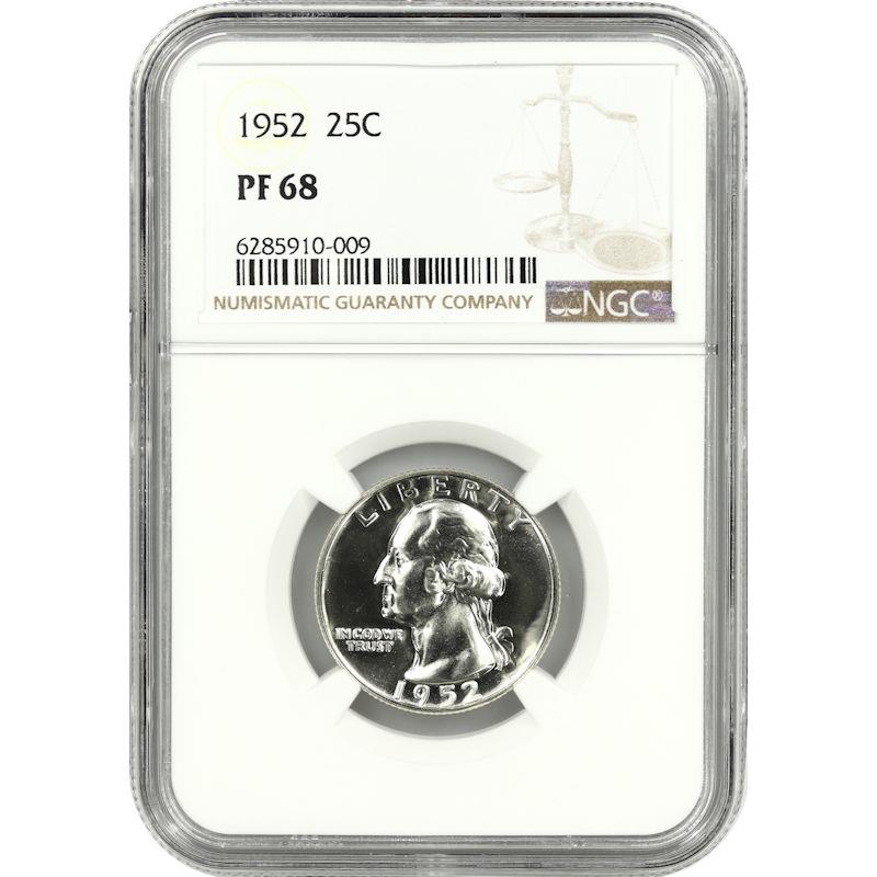 1952 Proof Washington Silver Quarter 25C NGC PF68