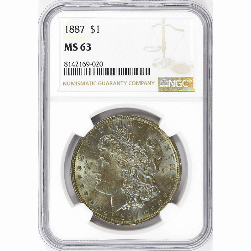 1887 $1 Morgan Silver Dollar - NGC MS63 - Excellent Colorful Toning
