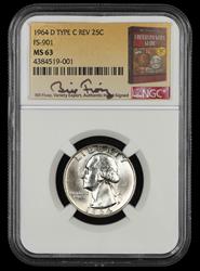 1964 D Washington Quarter NGC MS63 Type C Reverse FS-901 Bill Fivaz Signature Label MS63
