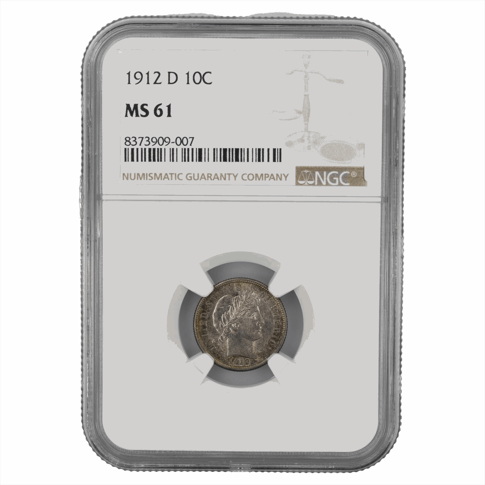 1912-D Barber Dime 10C NGC MS 61 