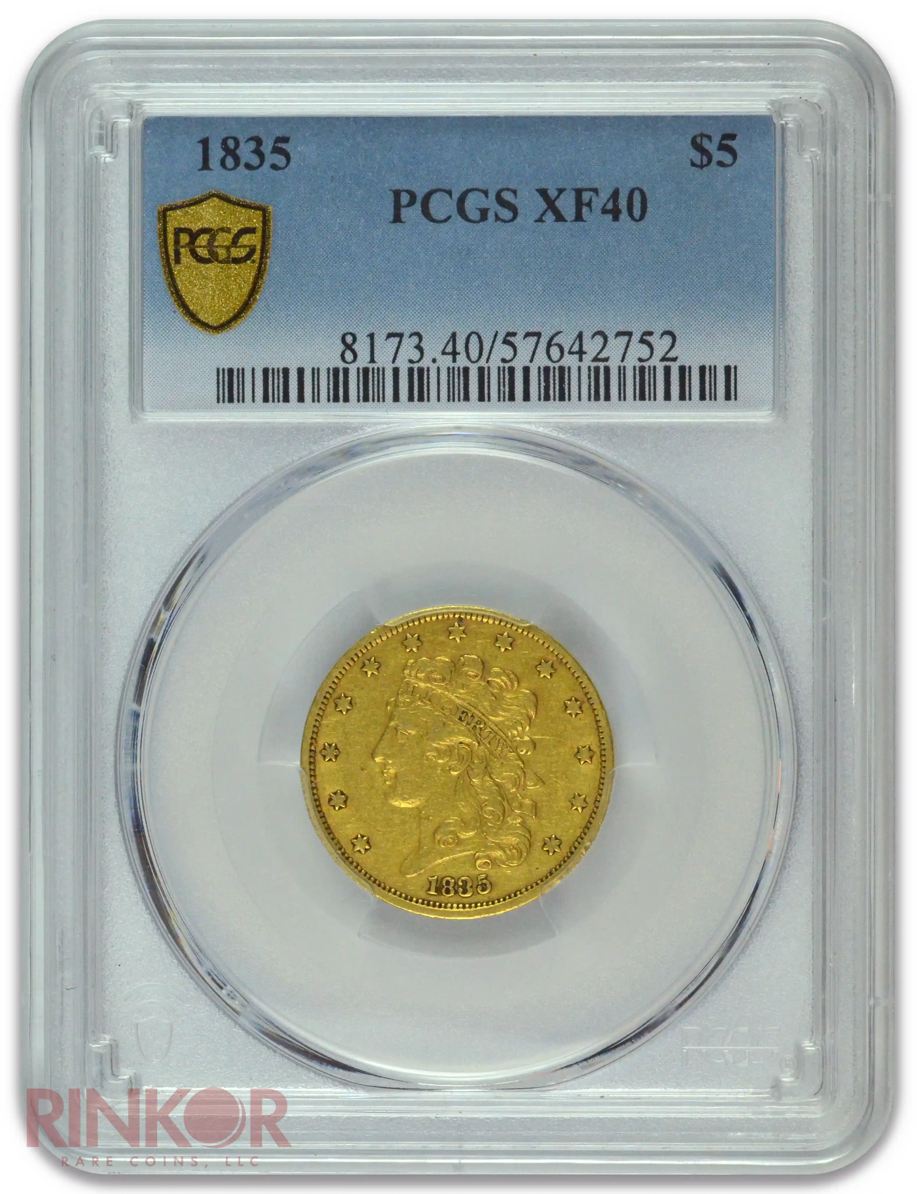 1835 Classic Head $5 PCGS XF-40