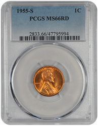 1955-S Lincoln PCGS RD 66